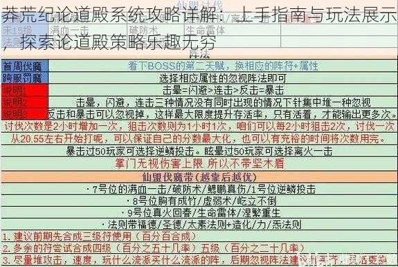 莽荒纪论道殿系统攻略详解：上手指南与玩法展示，探索论道殿策略乐趣无穷