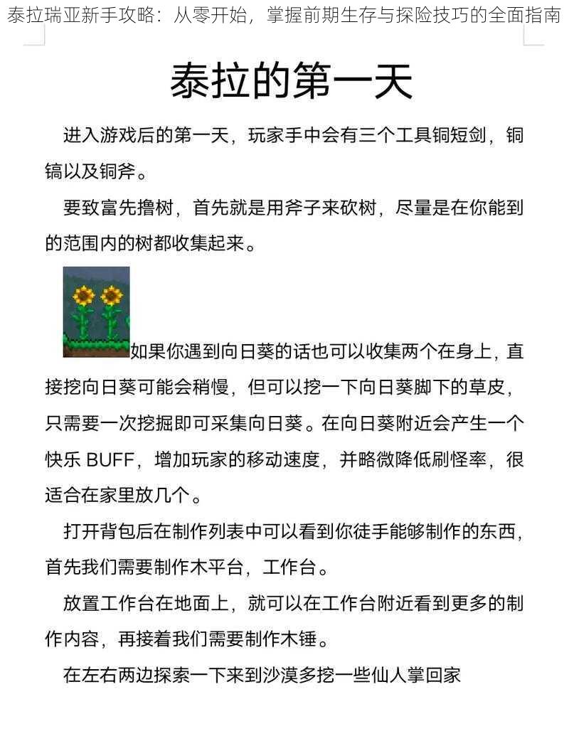 泰拉瑞亚新手攻略：从零开始，掌握前期生存与探险技巧的全面指南