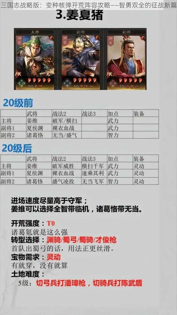 三国志战略版：变种核弹开荒阵容攻略——智勇双全的征战新篇