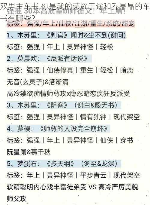 双男主车书,你是我的荣耀于途和乔晶晶的车书有哪些？