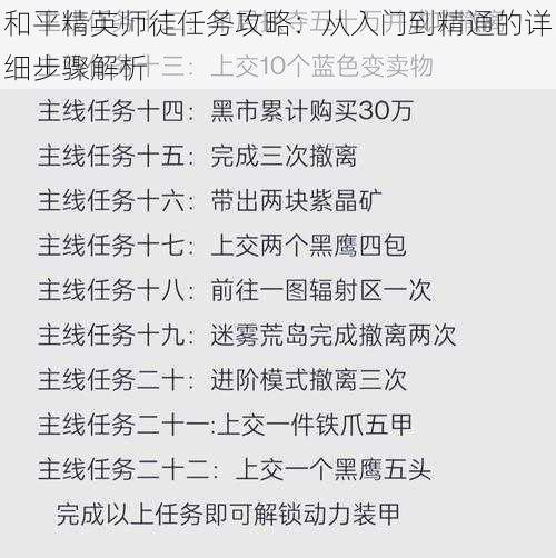 和平精英师徒任务攻略：从入门到精通的详细步骤解析