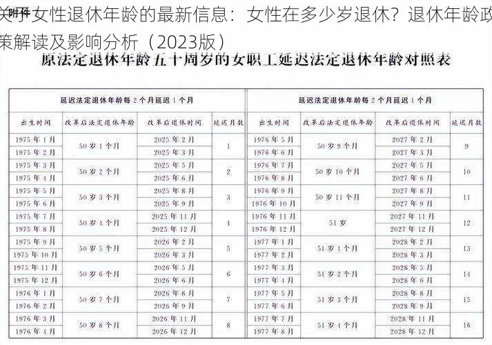 关于女性退休年龄的最新信息：女性在多少岁退休？退休年龄政策解读及影响分析（2023版）